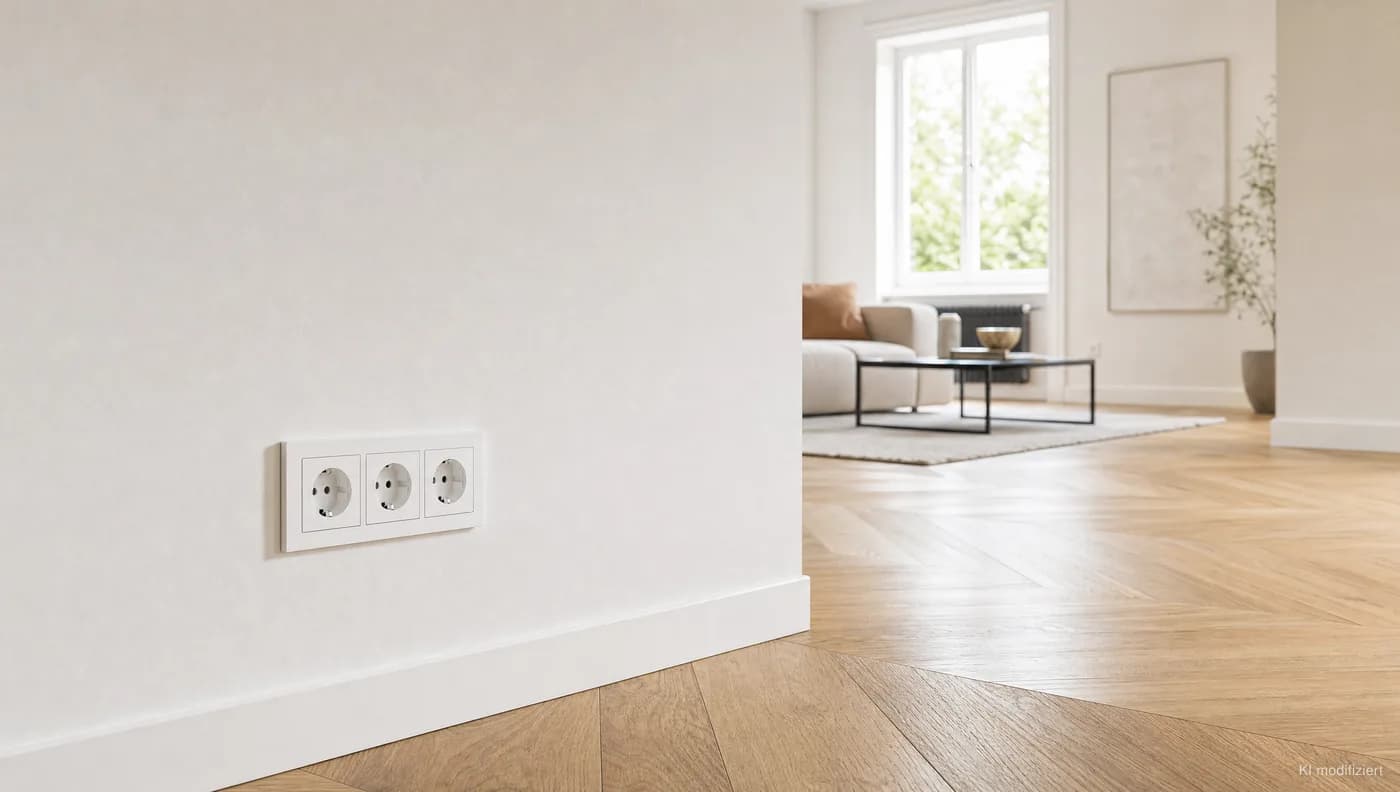 Neu gesetzte Dreifach-Steckdose in der fertigen Wand